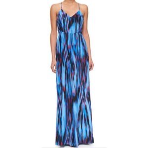 Parker Womens Silk Abstract Print V-Neck Maxi Dress Blue Red Size XS